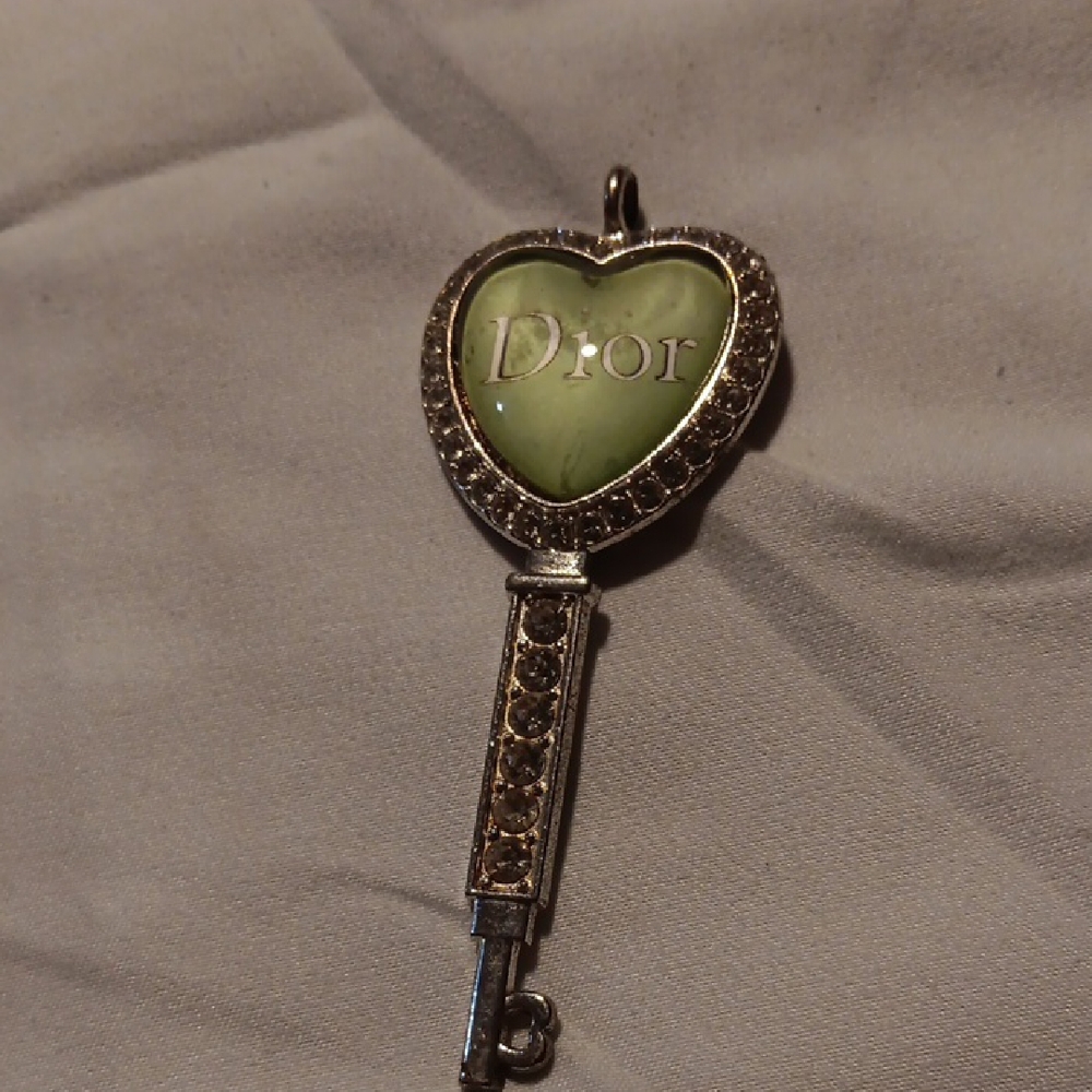 Dior Green and Silver Heart Key Charm